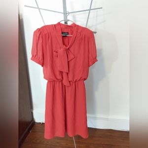 Vermilion Red Tie Neck Midi Dress by Enfocus Studios